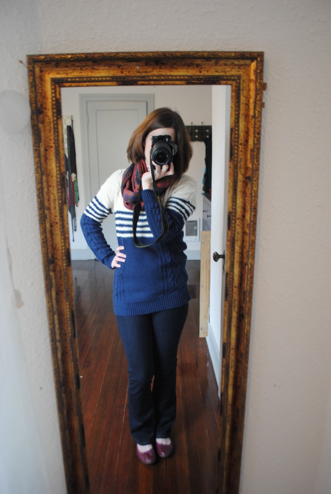 Pixley Bardy Cable Knit Sweater and Liverpool Loren Bootcut Jeans