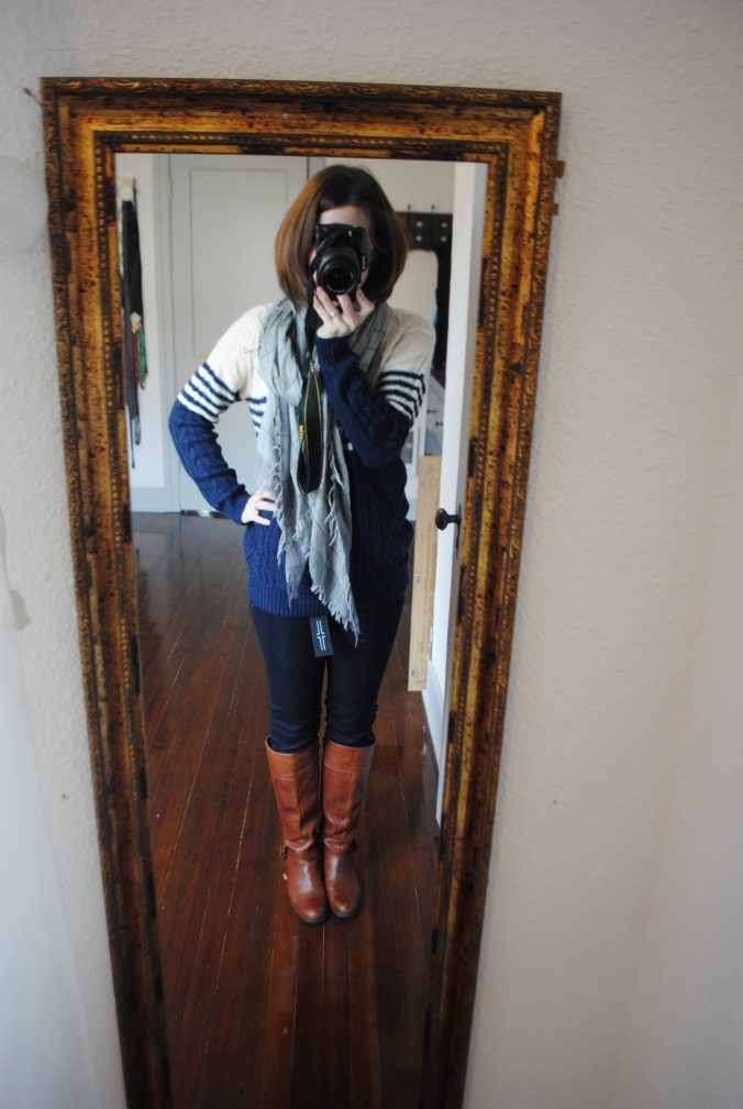 Pixley Bardy Cable Knit Sweater and Liverpool Loren Bootcut Jeans
